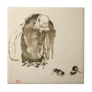 Azulejo De Cerâmica Pintura por Miyamoto Musashi, C. 1600's