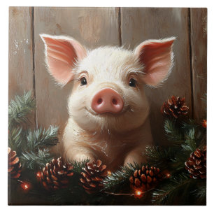 Azulejo De Cerâmica Pintura russa de porco de Natal bonito