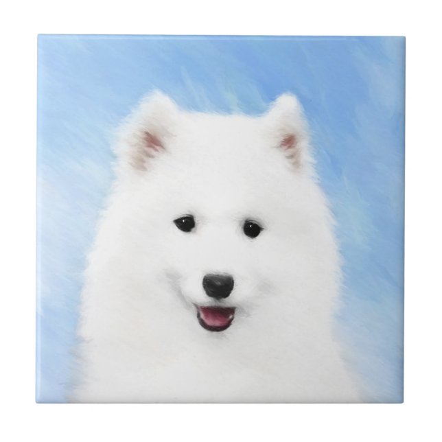 Azulejo De Cerâmica Pintura Samoyed Puppy - Arte Cachorra Original (Frente)