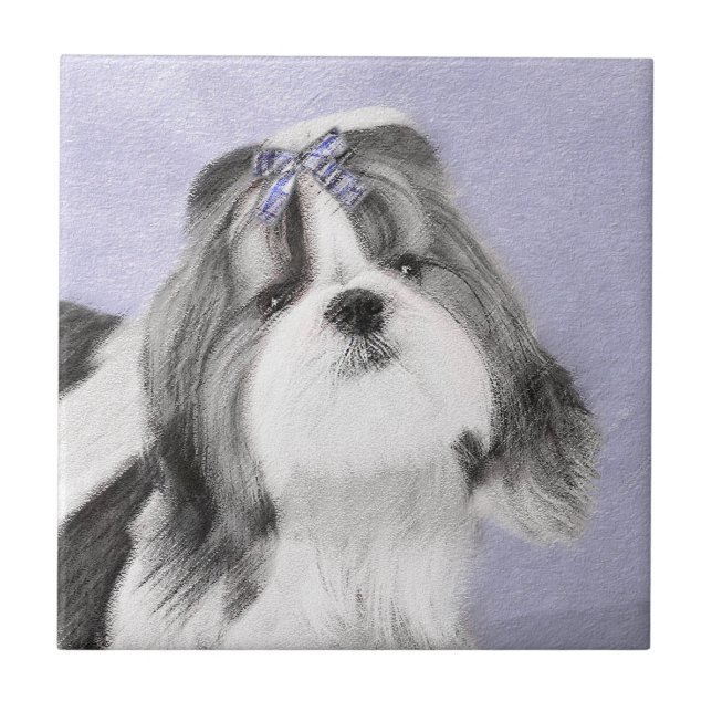 Azulejo De Cerâmica Pintura Shih Tzu - Arte Cachorosa Original (Frente)