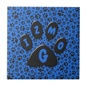 Azulejo De Cerâmica Pinturas de cães Bolinhas preto e branco em azul-t