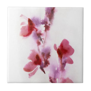 Azulejo De Cerâmica Pinturas florais abstratas 3 da aguarela