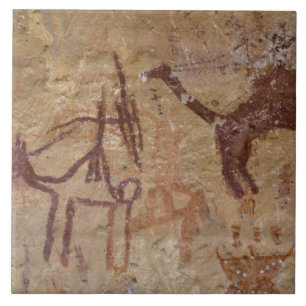Azulejo De Cerâmica Pinturas rupestres pré-históricas com camelos e