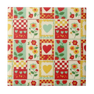 Azulejo De Cerâmica Piquenique de Patchwork de Morango (1)