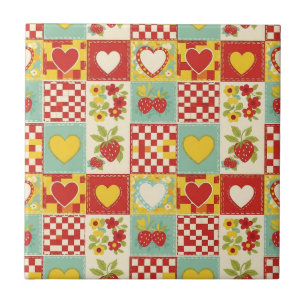 Azulejo De Cerâmica Piquenique de Patchwork de Morango (2)