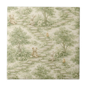 Azulejo De Cerâmica Piquenique Floral do Urso do Coelho Neutro Jardim