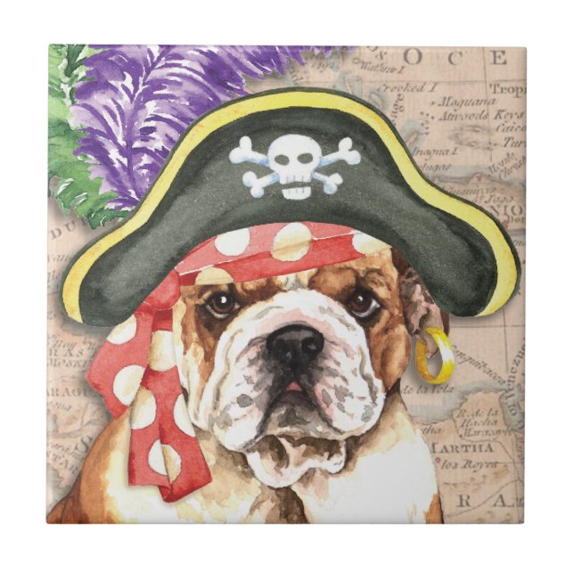 Azulejo De Cerâmica Pirata do buldogue (Frente)