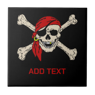 Azulejo De Cerâmica Pirata o crânio personaliza adicionar texto,Azulej