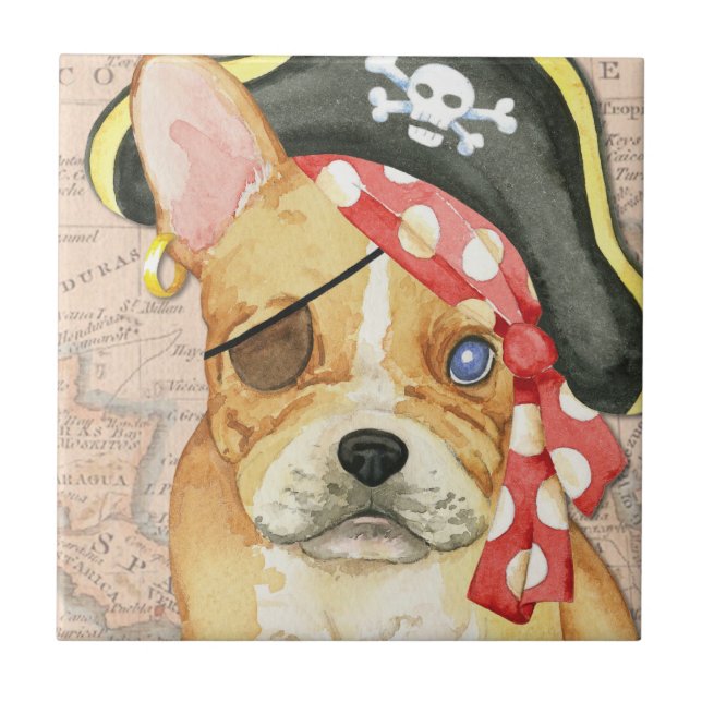 Azulejo De Cerâmica Pirata para Bulldog Francês (Frente)
