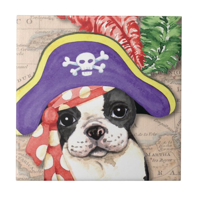 Azulejo De Cerâmica Pirata Terrier de Boston (Frente)