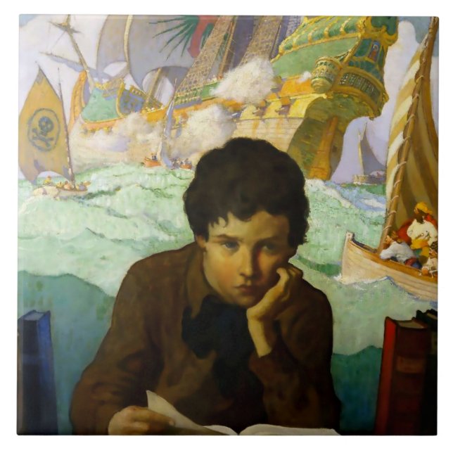 Azulejo De Cerâmica "Pirate Dreams" por NC Wyeth (Frente)