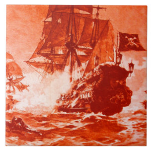 Azulejo De Cerâmica PIRATE SHIP BATTTTTLE EM vermelho