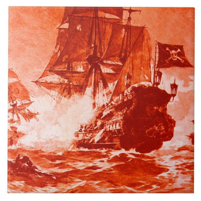 Azulejo De Cerâmica PIRATE SHIP BATTTTTLE EM vermelho (Frente)