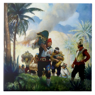 Azulejo De Cerâmica "Pirates and Plunder", por NC Wyeth