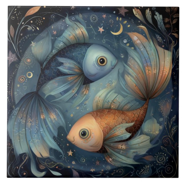 Azulejo De Cerâmica Pisces Fish Zodiac Astrology Celestial Birthday (Frente)