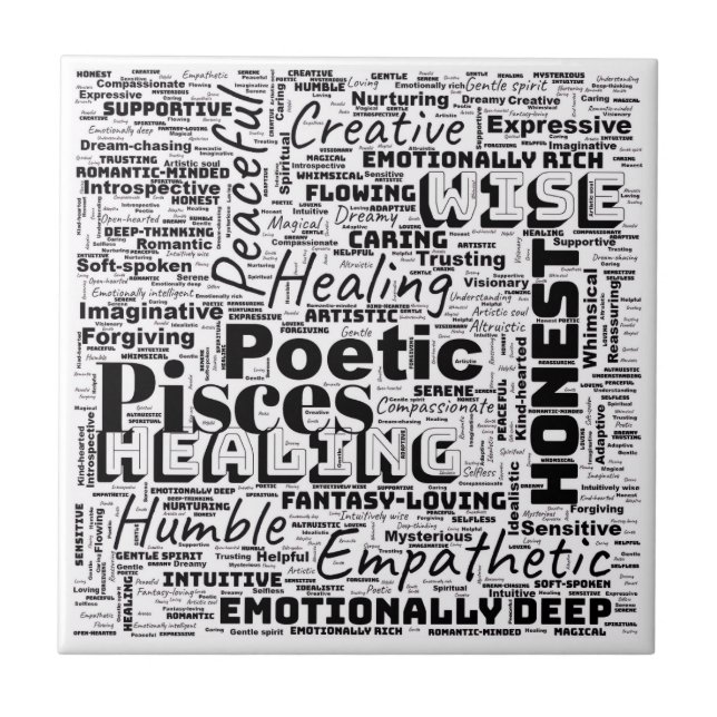 Azulejo De Cerâmica Pisces Zodiac Word Cloud Inspirational Photo Tile (Frente)