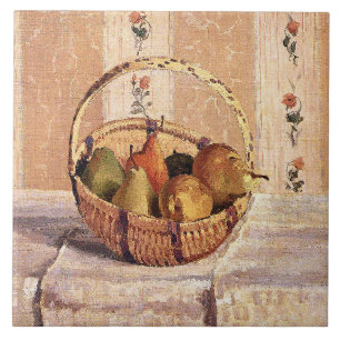 Azulejo De Cerâmica Pissarro - Maçãs e Peras numa Cesta redonda,