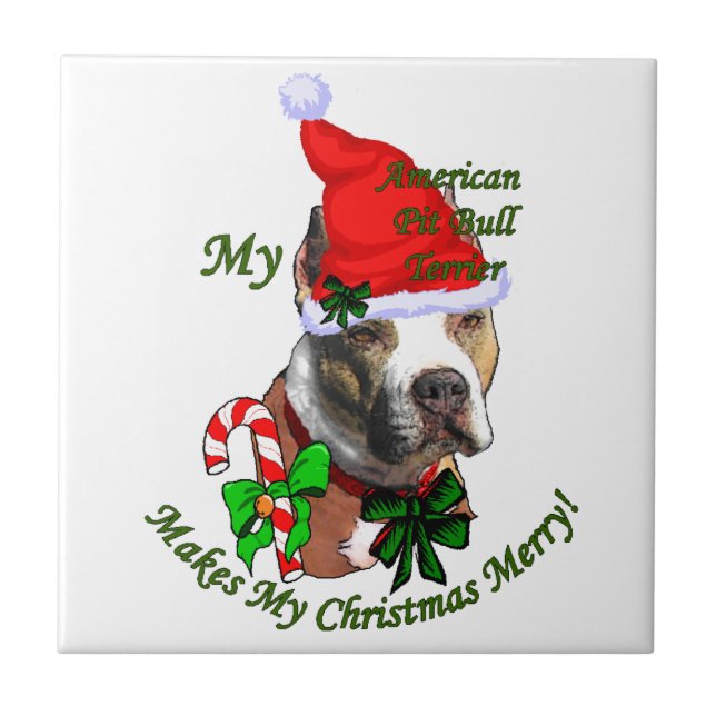 Azulejo De Cerâmica Pit Bull Terrier Natal Americano (Frente)