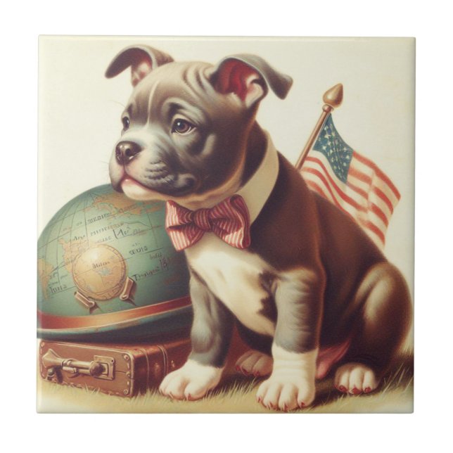 Azulejo De Cerâmica Pit Bull Terrier Painting (Frente)
