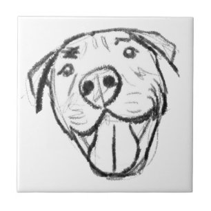 Azulejo De Cerâmica pitbull desenhando simples cão amante branco preto