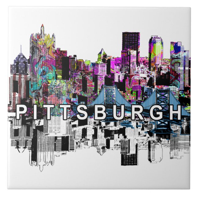 Azulejo De Cerâmica Pittsburgh, Pensilvânia em grafite (Frente)