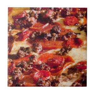 Azulejo De Cerâmica pizza de pepperoni de salsicha