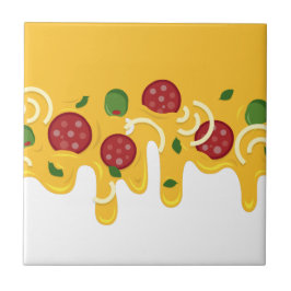 Azulejo De Cerâmica Pizza de Queijo Derretido Divertida Retro Keto Fes