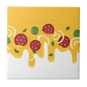 Azulejo De Cerâmica Pizza de Queijo Derretido Divertida Retro Keto Fes