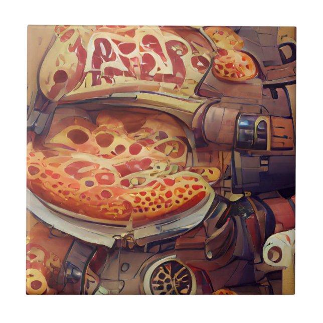 Azulejo De Cerâmica Pizza steampunk gráfico abstrato (Frente)
