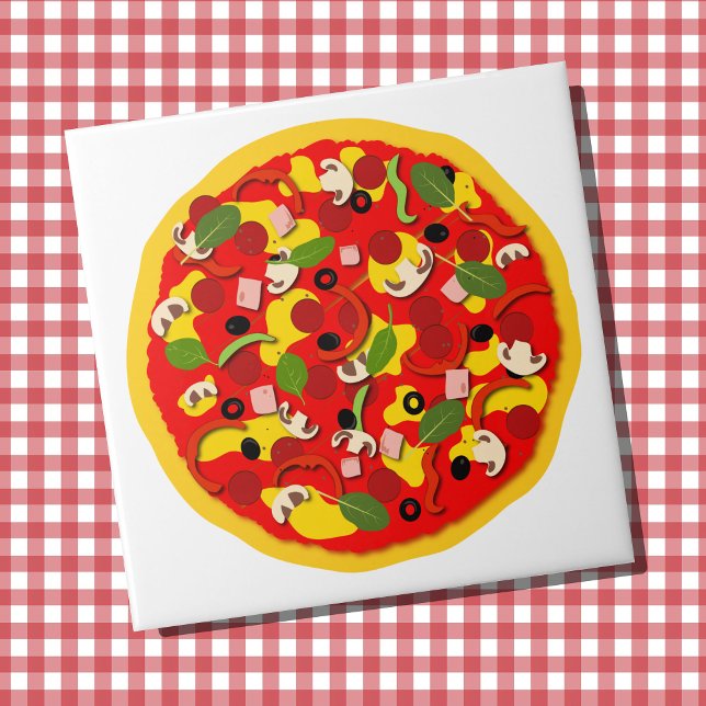 Azulejo De Cerâmica Pizzeria Pepperoni Pizza Colorida (Colorful pizzeria ceramic wall tile)
