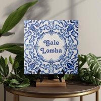 Placa de Nome de Casa Personalizada Azul Azulejo