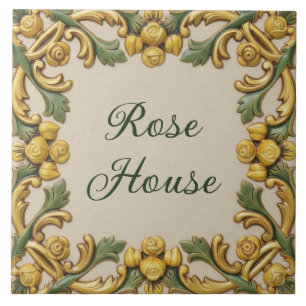 Azulejo De Cerâmica Placa de Nome de Casa Personalizada Flores Rosa Do
