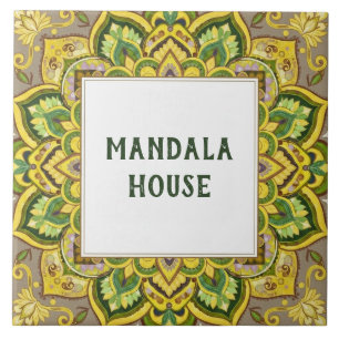 Azulejo De Cerâmica Placa de Nome de Casa Personalizada Mandala Verde