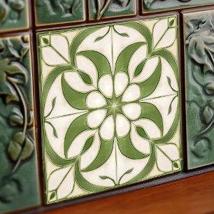 Azulejo De Cerâmica Placa de Peridot Verde Oleícola Simétrica Encantad