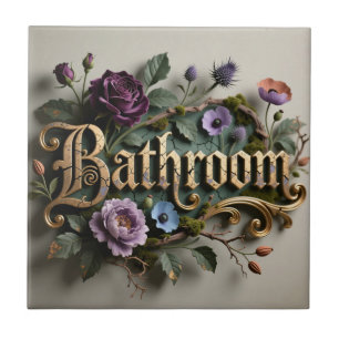 Azulejo De Cerâmica Placa de Porta de Banheiro em Ouro Floral Antigo
