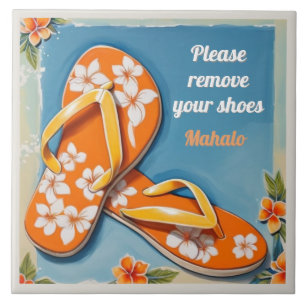 Azulejo De Cerâmica Placa de Remover Sapatos Laranja Chinelos Havaiano