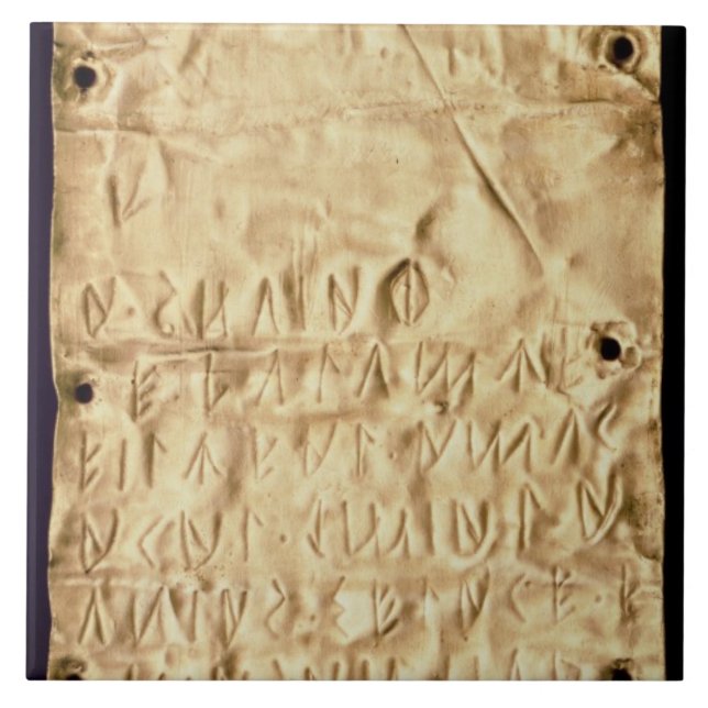 Azulejo De Cerâmica Placa Dourado com "breve" inscrição de Etruscan, (Frente)