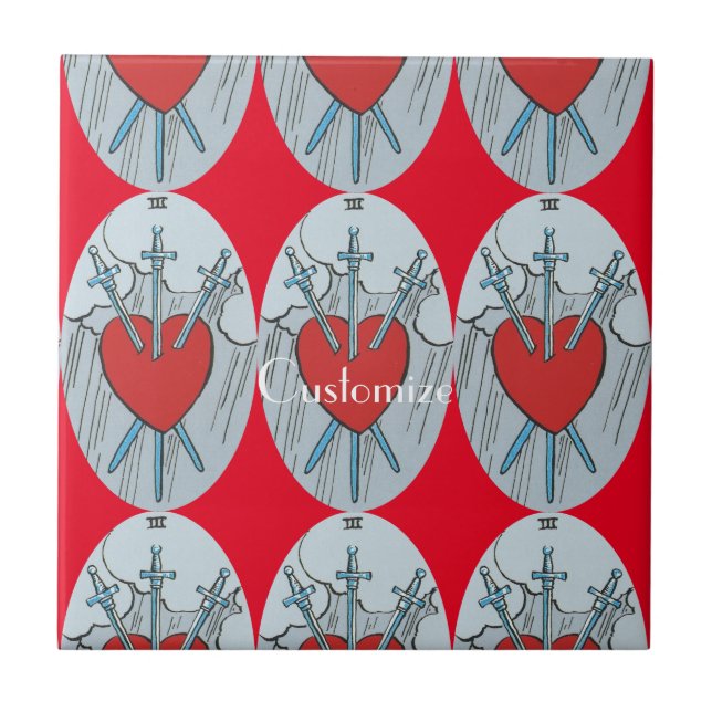 Azulejo De Cerâmica Placa Tarot 3 Espadas Troço_Trova (Frente)