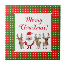 Azulejo De Cerâmica Plaid Natal Feliz Personalizado Papai Noel Rena