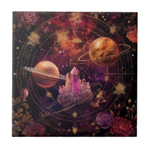 Azulejo De Cerâmica Planeta Floral Cósmico Nebulosa Roxa Espaço