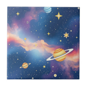 Azulejo De Cerâmica Planetas Estrelas Padrão Galáxia Sonhadora