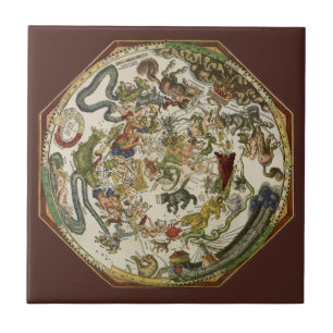 Azulejo De Cerâmica Planisfério Celeste Antigo Mapa por Peter Apian