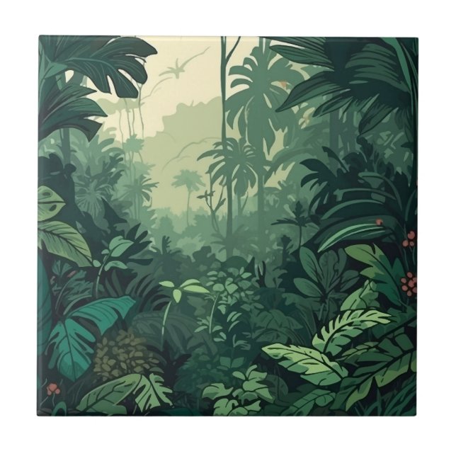 Azulejo De Cerâmica plano exótico de vegetação exótica da selva tropic (Frente)