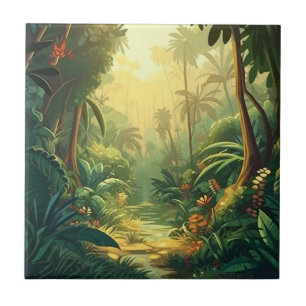 Azulejo De Cerâmica plano exótico de vegetação exótica da selva tropic