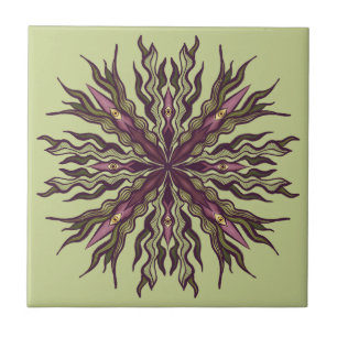 Azulejo De Cerâmica Planta do Olho Psicodélico - Mandala Botânica Surr