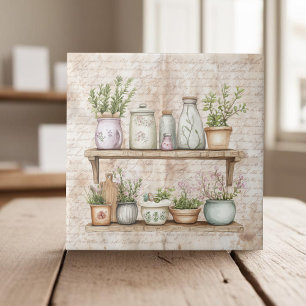 Azulejo De Cerâmica Plantas aromáticas de Cottagecore, prateleiras rús