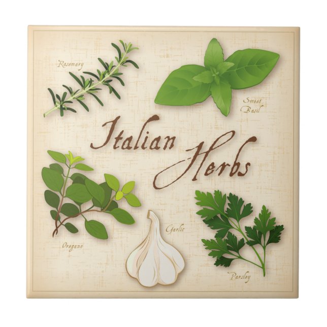 Azulejo De Cerâmica Plantas aromáticas italianas, Basil, Orégãos, Sals (Frente)