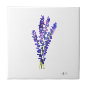 Azulejo De Cerâmica Plantas botânicas com erva lavanda flores roxas 