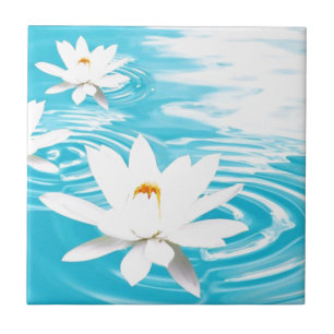 Azulejo De Cerâmica Plantas brancas de Lotus flutuando em água turque
