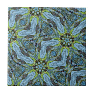 Azulejo De Cerâmica Plantas de abstrato geométricas de turquesas